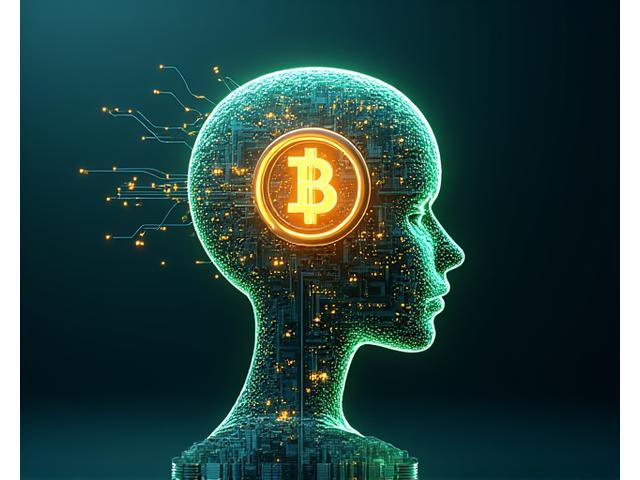 Dirbtinio intelekto procesą demonstruojanti grafika: robotas su duomenų piktogramomis, įsiliejančiomis į monetos ikoną, simbolizuojančią greitą paskolų sprendimą.