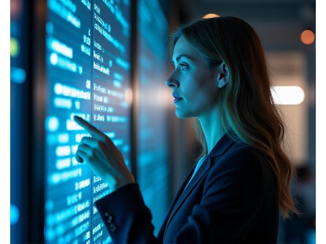 Rūta, technologijų startuolio įkūrėja, dirbanti su naujausia programine įranga moderniame biure.